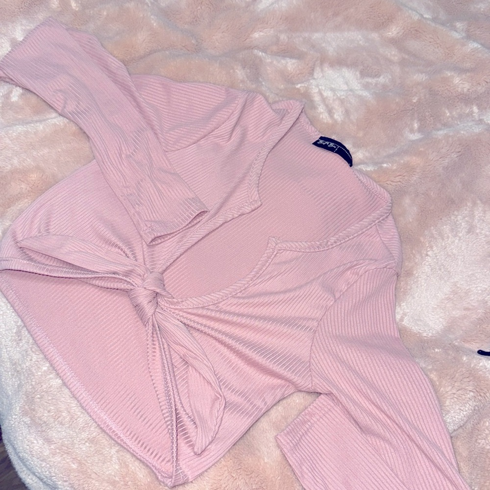 Cropped long sleeve with open front baby pink color size small made by Brit&Bri